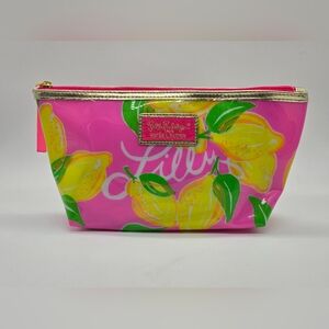 Lilly Pulitzer Estee Lauder Pink Lemon Plastic Cosmetic Makeup Zip Bag Pouch